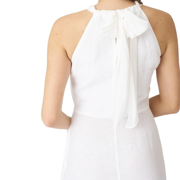 120% Lino White Linen Tie Neck Maxi Halter Dress - Picture 3 of 11